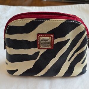 Dooney & Bourke Vintage Zebra Print Cosmetic Pouch - Black, Cream & Red Trim